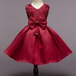 Girls Red Sleeveless Floral Print Party Dress