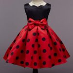 Girls Red Sleeveless Polka Dot Print Party Dress