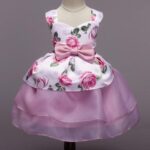 Girls Pink Sleeveless Floral Print Party Dress