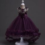 Girls Purple Sleeveless Solid Party Dress