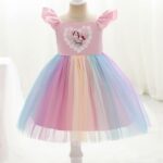Girls Pink Unicorn Print Party Dress