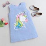 Girls Blue Sleeveless Animal Print Casual Dress