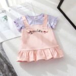 Girls Pink Short-Sleeve Text Print Casual Dress