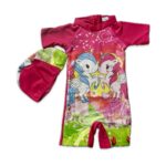 Pink Unicorn printed Girls with sleeve swim wear with cap