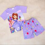 Purple princess printed printed tshirts and shorts set