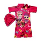 Red  power girls printed swimwear with cap