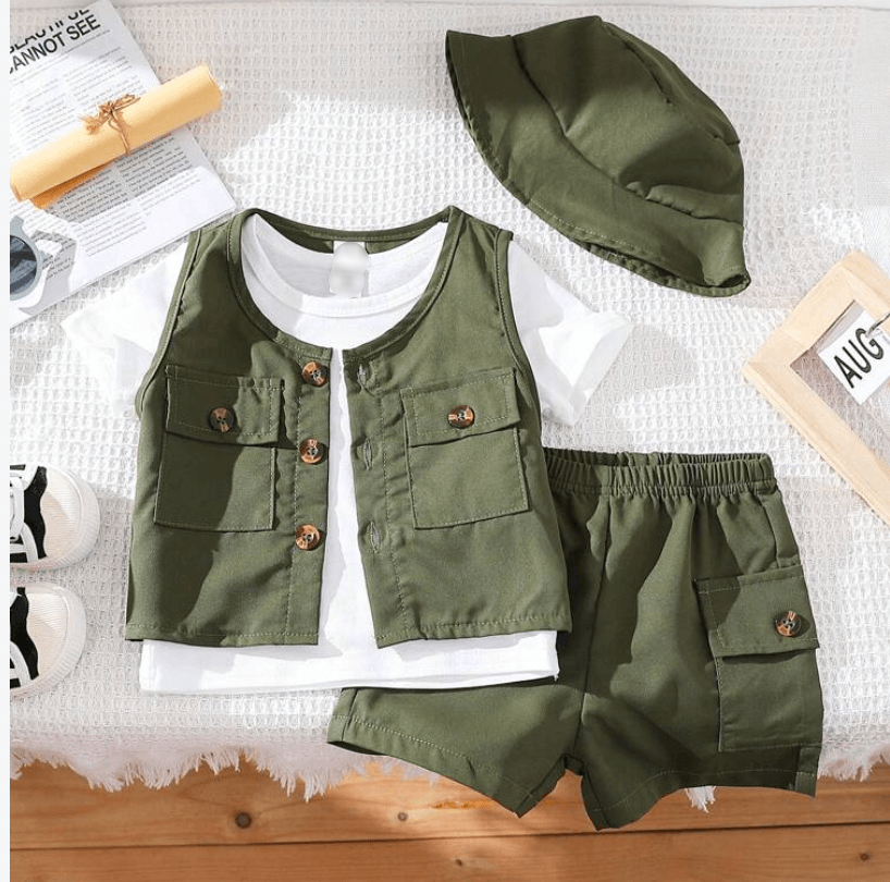1758574637_1734852429_1730038935_Screenshot-2024-09-23-at-11.34.49.png 4pcs Baby Boy Fashionable Utility Vest Short Sleeve T-Shirt And Shorts Set With Cap, Spring/Summer Casual Outfits - Image 1