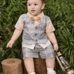 Baby Boy Plaid Bow Front 2 In 1 Shirt & Shorts Set