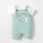 Baby Boy Elephant Print Overall Romper & Tee