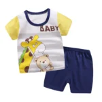 Baby boy/ casual kit baby giraffe t-shirt with blue short /2pcs