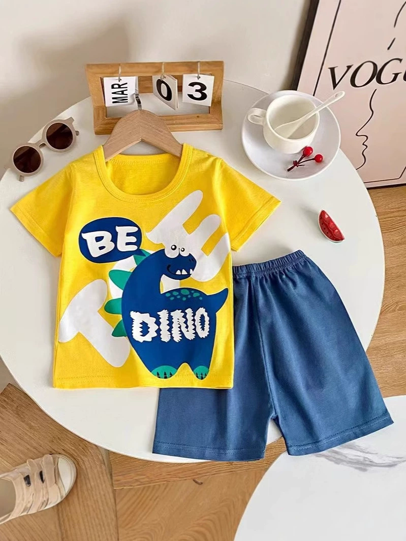1758574667_1738317002_O1CN01qBcMDz22biWRa06Th_212218231867139-0-cib.jpg_ Baby boy / be dino /casual wear /yellow t-shirt with blue short /2 pcs - Image 1