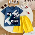 Baby boy/ be dino/ casual wear blue t-shirt with yellow short/ 2pcs