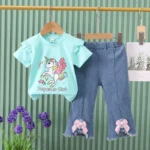 Baby girl /new fashion light blue unicron t-shirt whith short / 2pcs