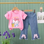 Baby girl/ new fashion / hello kitty printed t-shirt with denim /2pcs - Image 2