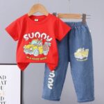 Baby boy/ car red colur printed t-shirt eith denim /2pcs
