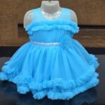 Baby girl new fashio party frock (net) light blue