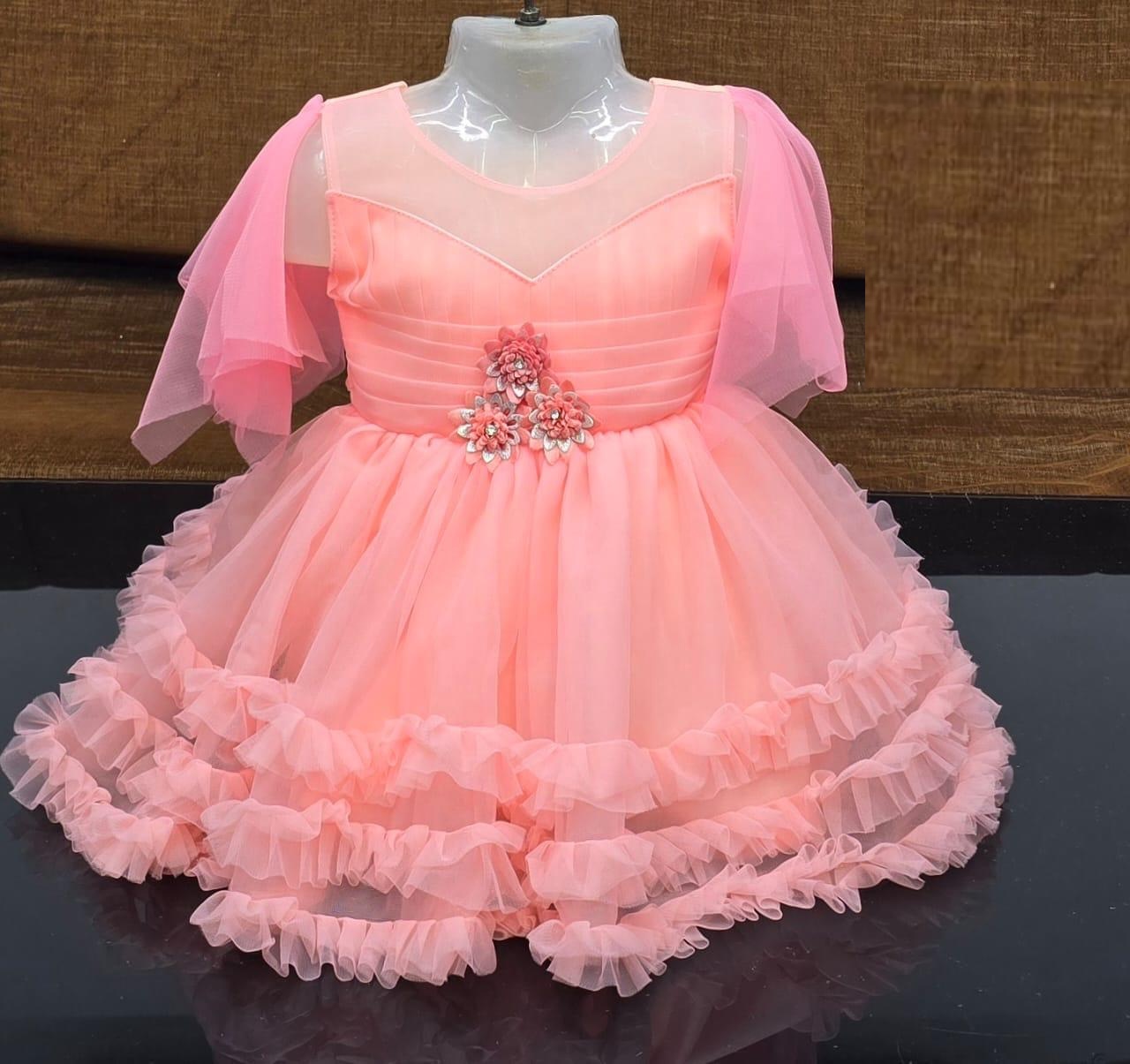 1758574701_1742374408_V1980.jpeg baby girl new fashion party frocks Orange - Image 1