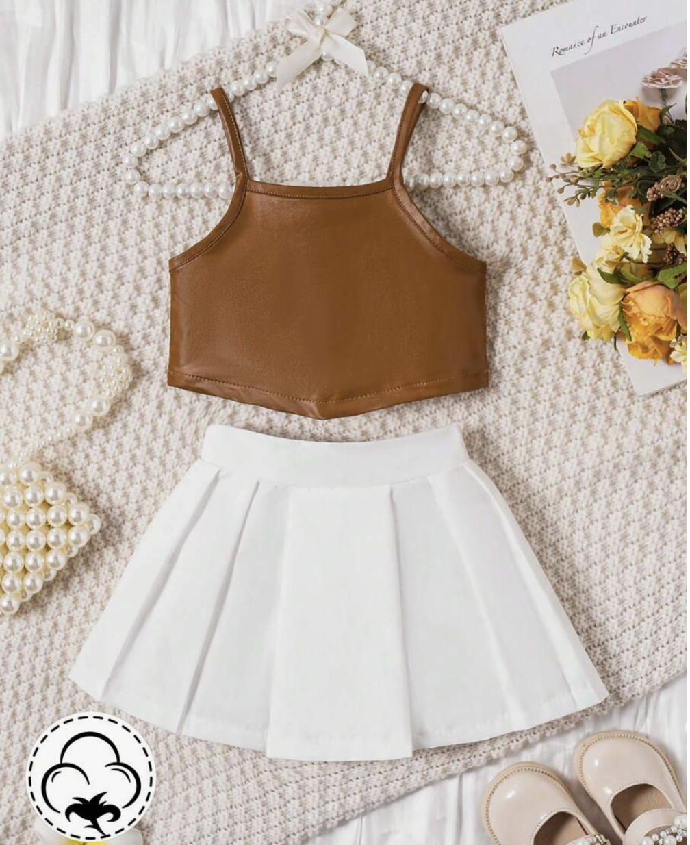 1758574761_1742629815_3.png Baby Girl's Cute And Stylish Asymmetrical Hem Spaghetti Strap Tank Top And Pleated Skirt Set - Image 1