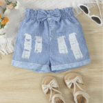 Baby Girl Imitation Denim Bottoms With Bow Decoration