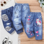 3pcs Baby Girl Fashionable Cute Print Elastic Comfortable Pants Set
