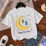 Ramadan Crescent Moon Print Short Sleeve Casual Cute T-Shirt, Spring/Summer