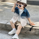 Baby Boy/Baby Girl Summer Cute Ombre Green Short Sleeve Shirt And Elastic Waist Shorts Set