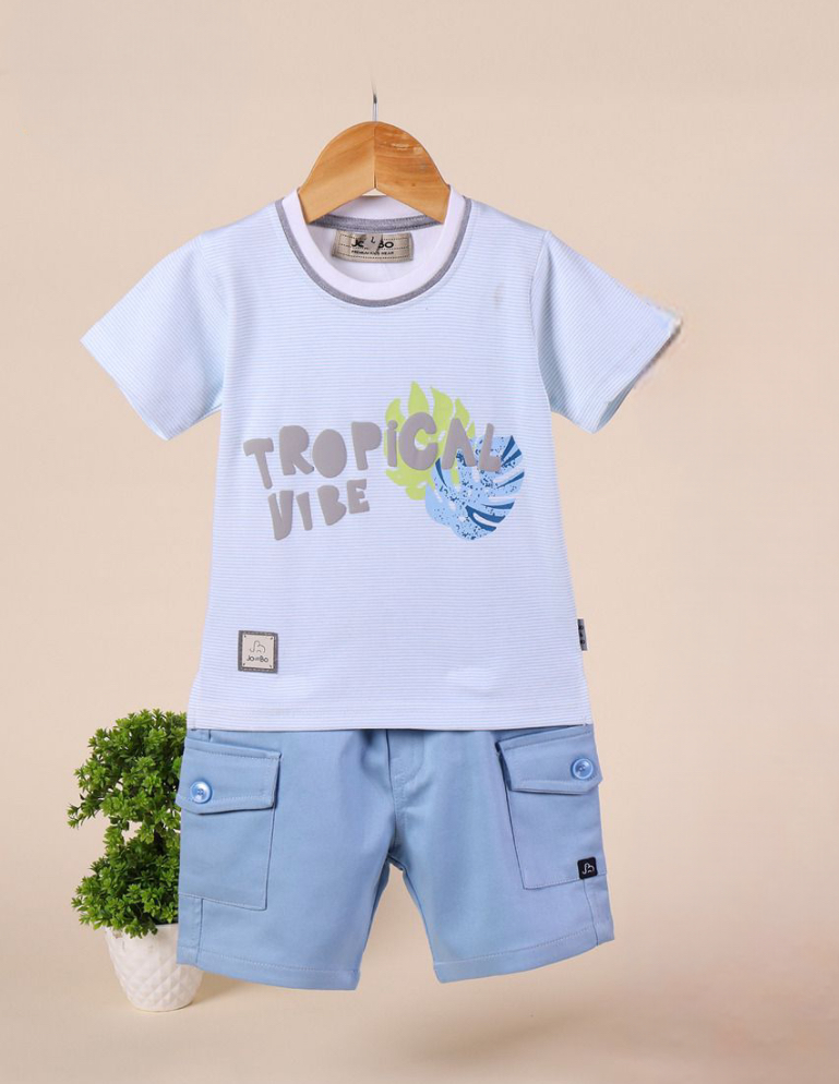 1758574839_1752573118_IMG_1845.jpg Baby boys "tropical vibe baby set / casual wear (blue) T-shirt and short /2pcs - Image 1