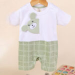 Baby boy & girl teddy plaid romper  (Green)