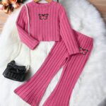 Butterfly Ribbed outfits longsleeve top with pant