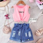 Baby girls elegant light pink mini top with short (2pcs)