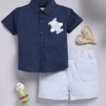 The little folks airplane shirt with short 2pcs (Navy Blue)