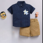 The little folks airplane shirt with short 2pcs (Shorts baige)