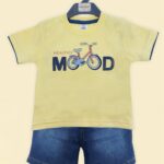 The littel boy fashion "Healthy mood" t-shirt with denim short/2pcs