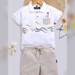Little boatman summer set t-shirt with short 2pcs (Baige with brown )