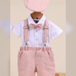 Little prince sage celebration outfit shirt and short with bow&cap 5pcs (Peach)