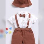 Little teddy gentleman sett-shirt and short with cap and bow 5pcs (Brown)