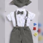 Little teddy gentleman sett-shirt and short with cap and bow 5pcs (Green)
