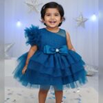 Toddler girl luxury sparkle party wear frock (Blue)