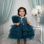 Toddler girl luxury sparkle party wear frock (dark royal Green)