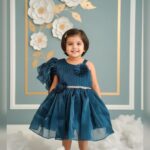 Baby girls midnight blue one side-shoulder flutter sleeve frock Blue