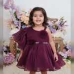 Baby girls midnight one side-shoulder flutter sleeve frockPurple