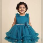 Peacock blue chiffon & net princess birthday outfit