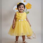 Baby girl turquoise floral tutu birthday frock (yellow)