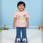 Baby girls Bobdog printed t-shirt with denim set / casual wear / 2pcs  (peach pink)