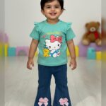 Baby girls cute hello kitty printed t-shirt with denim set / 2pcs (green)