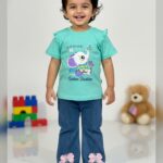 The Elephant printed t-shirt with denim set /2pcs ( green)