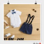 The little gentleman outfit "Toddler boy formal suspender with short and shirt (dark blue ) 2PCS