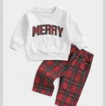 Merry Print Full sleev Tee & Bottom Set Red