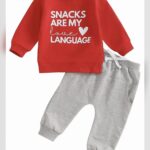 Rust Red & Grey “Snacks Are My Love Language” Baby Sweatshirt and Jogger Set