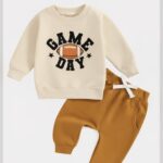 Cream & Mustard Football Game Day Baby Sweatshirt and Jogger Set